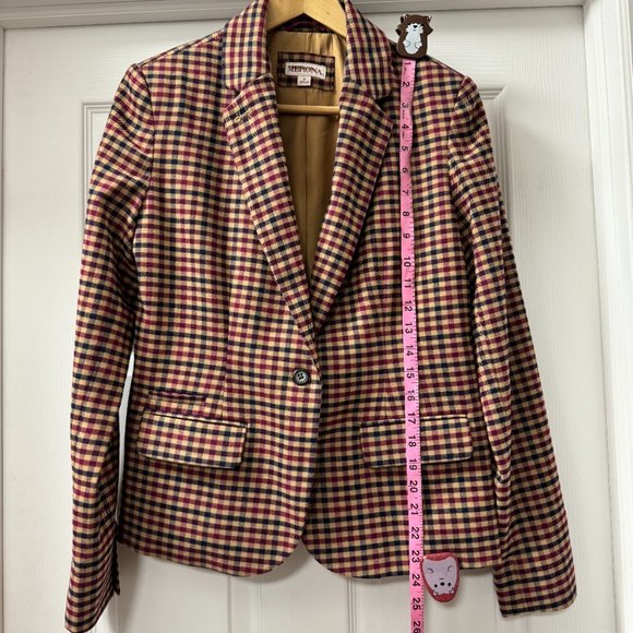 Merona Plaid Check Blazer Lined Pockets Fitted Size 6 - Picture 3 of 7